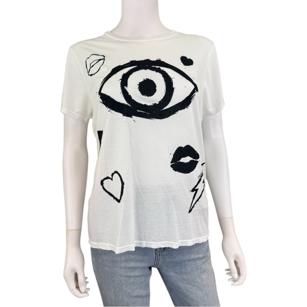 Lauren Moshi NWT White Wolf Painted Evil Eye Boyfriend Tee Size XS